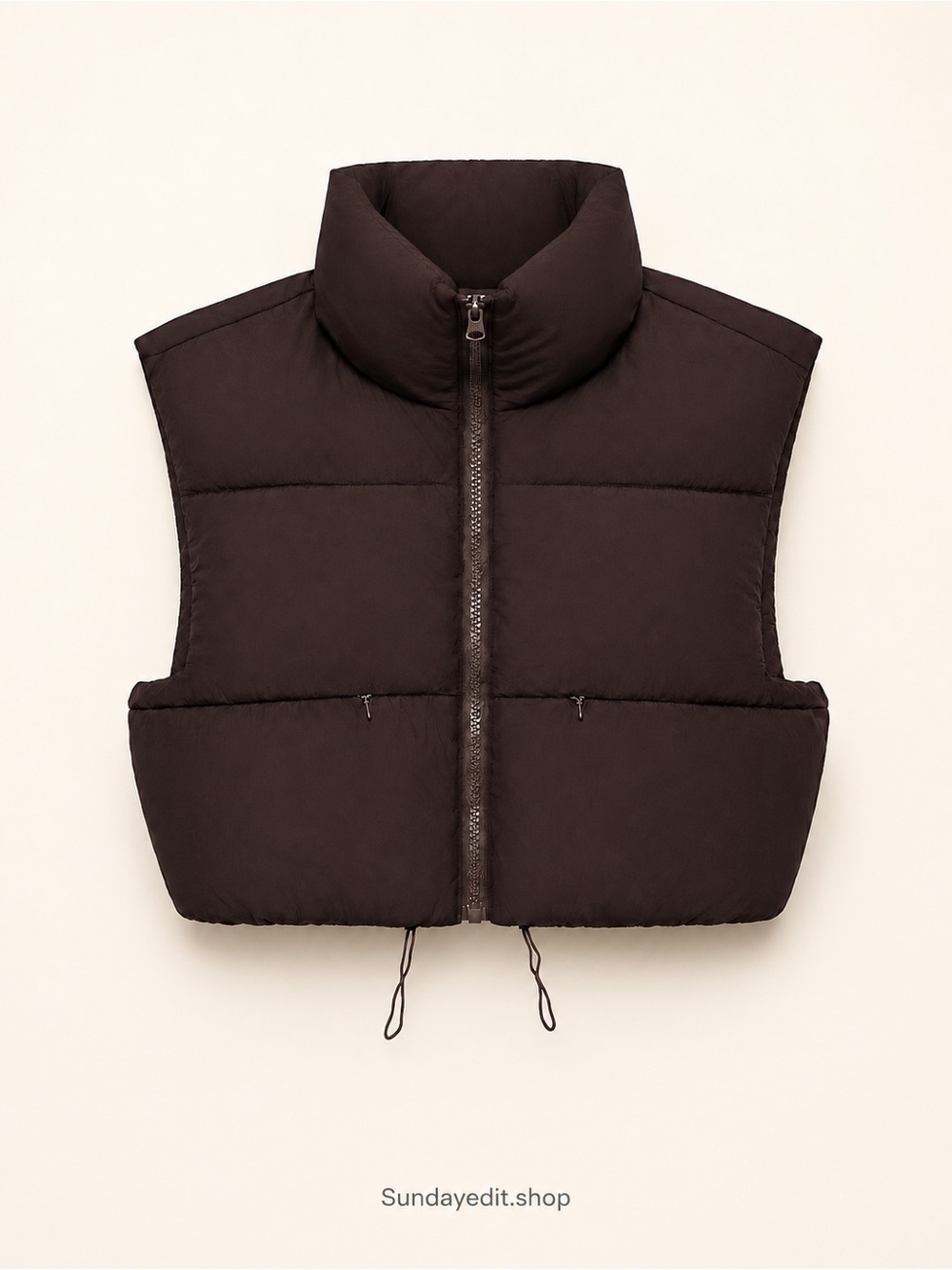 Cropped Puffer Vest in Dark Brown | Small